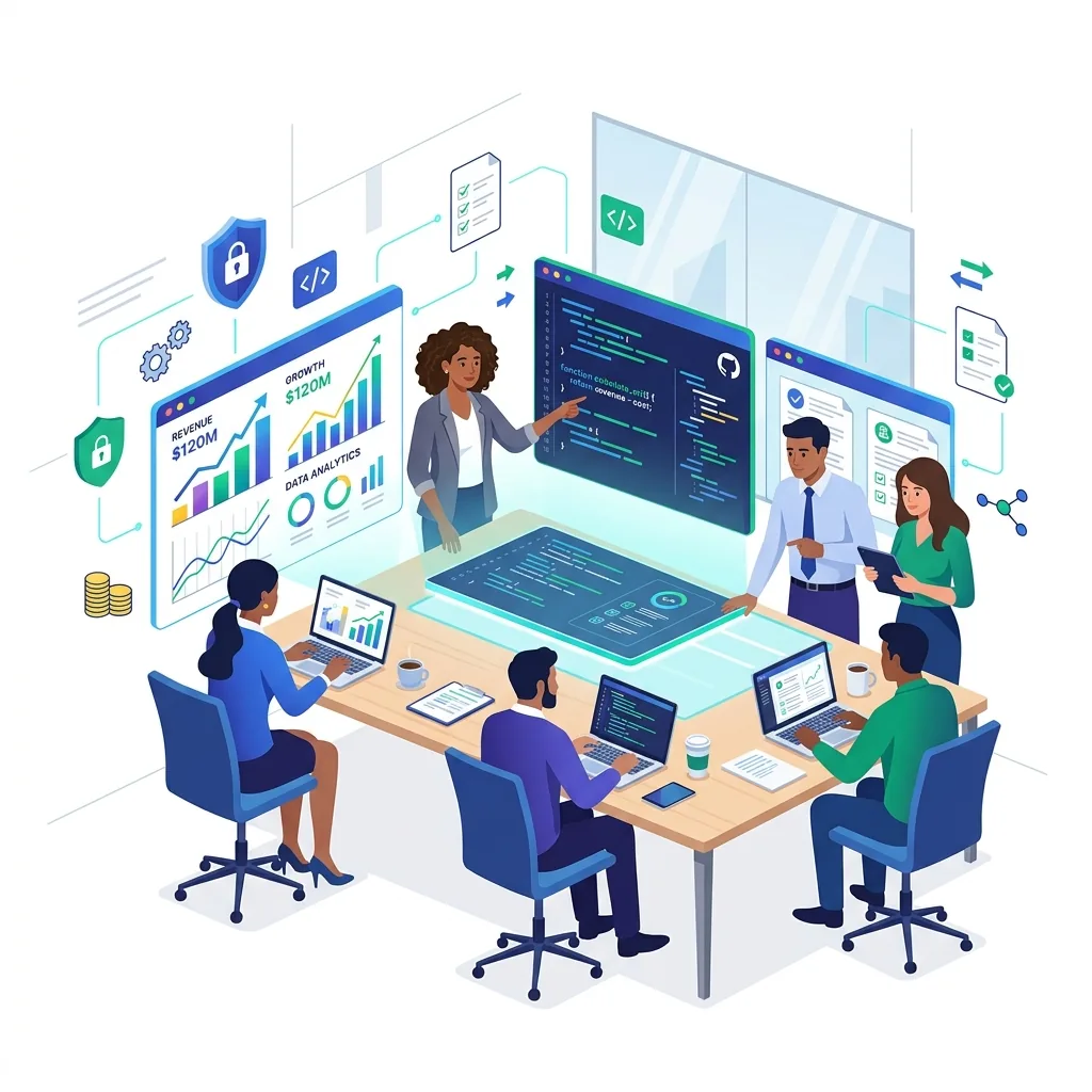 Prime Core team collaborating in a modern tech-driven work environment
